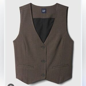 GAP Women's Cropped Brown Plaid Vest